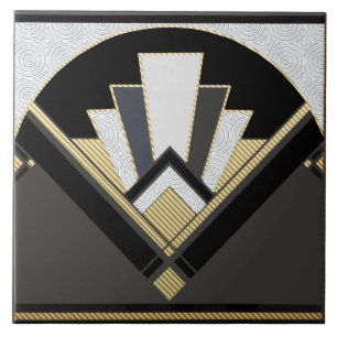 Black Gold and gray patterned fan ceramic Tile