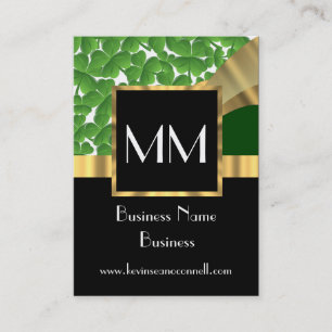 Black gold and green monogram business card