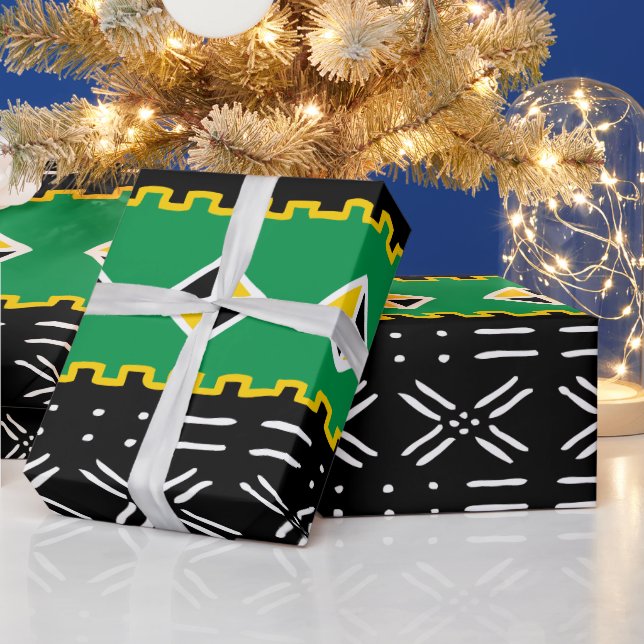 Black Gold And Green Tribal Pattern Wrapping Paper (Holidays)