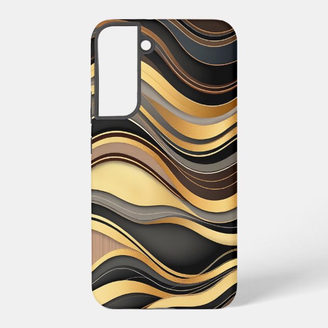 Black, Gold, and Grey Waves Pattern  Samsung Galaxy Case (Back)