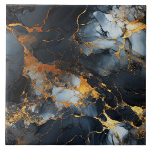 Black, Gold, and Icy White Marble Ceramic Tile