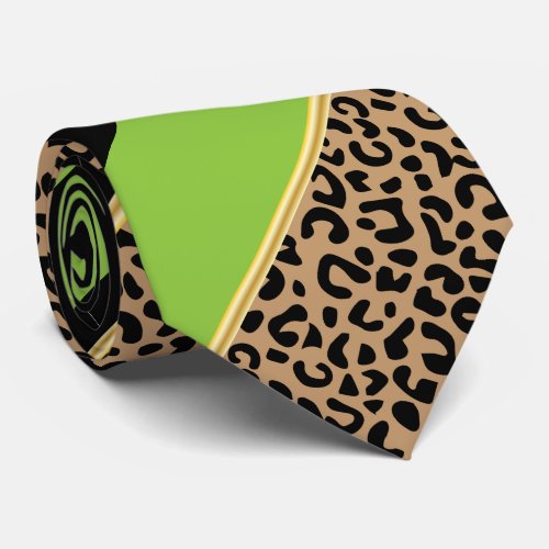 Black Gold and Lime Diagonal Stripe Leopard Print Tie