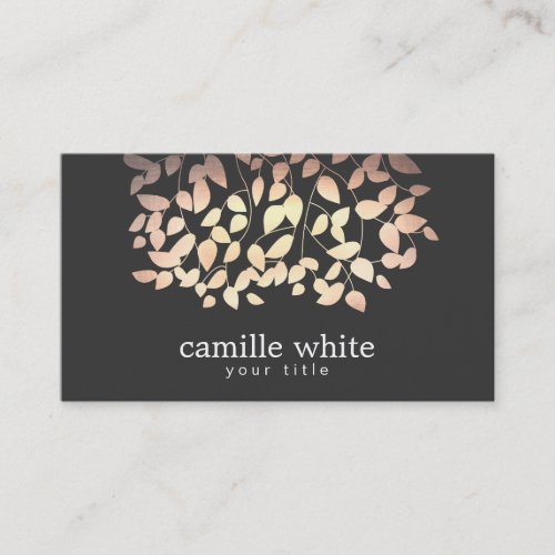 Black &amp; Gold and Pink Foil Look Whimsical Leaves Business Card Templates