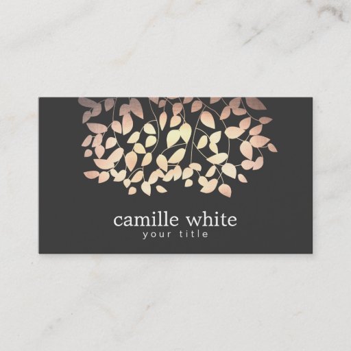 Customizable Black &amp; Gold and Pink Foil Look Whimsical Leaves Business Card Templates