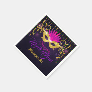 Black Gold and Pink Mardi Gras Mask with Beads Napkins