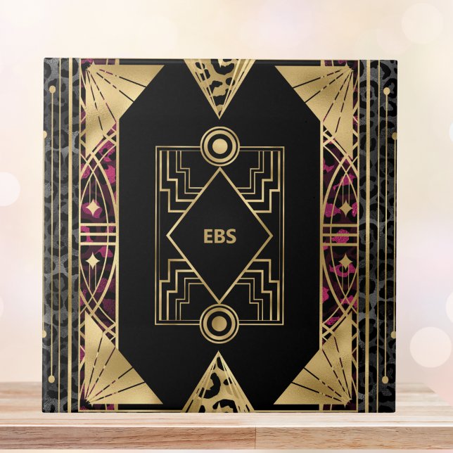 Black Gold and Purple Angular Art Deco Monogram Ceramic Tile (Creator Uploaded)