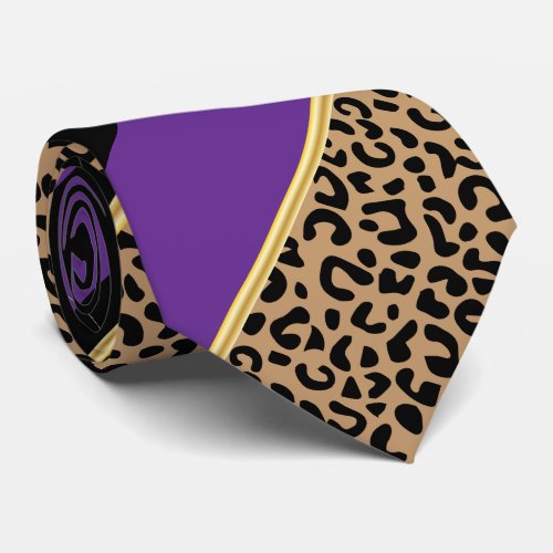 Black Gold and Purple Diagonal Stripe Leopard Tie