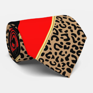 Black, Gold and Red Diagonal Stripe Leopard Tie