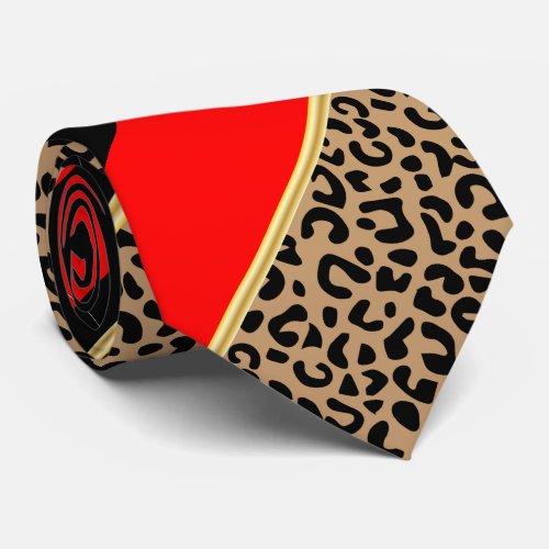 Black Gold and Red Diagonal Stripe Leopard Tie