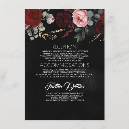 Black Gold and Red Floral Wedding Information
