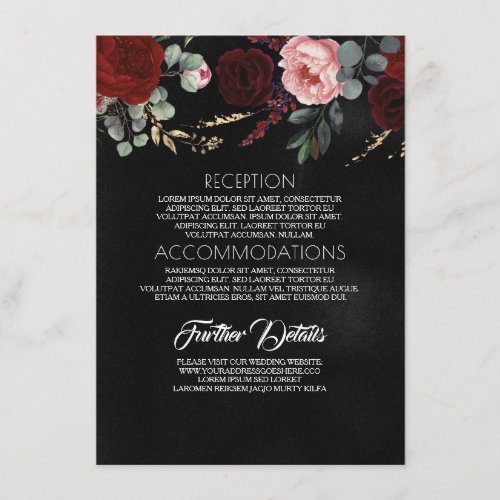 Black Gold and Red Floral Wedding Information Enclosure Card
