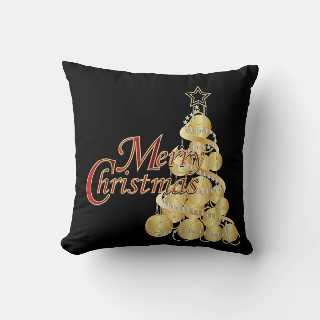 Black, Gold and Red Merry Christmas Throw Pillow (Front)