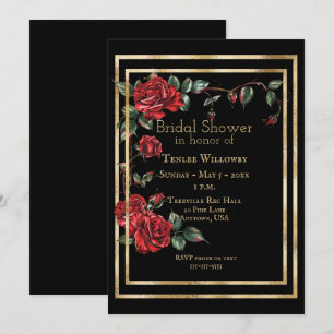 Black Gold and Red Roses Bridal Shower Invite
