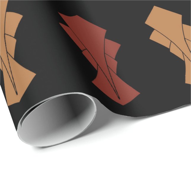 Black Gold and Rust Fantail Wrapping Paper (Roll Corner)