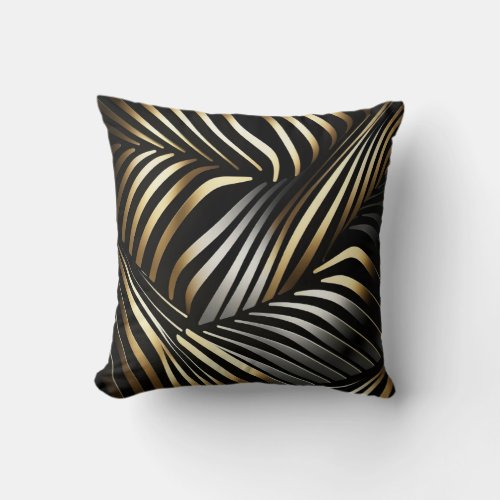 Black gold and silver abstract throw pillow
