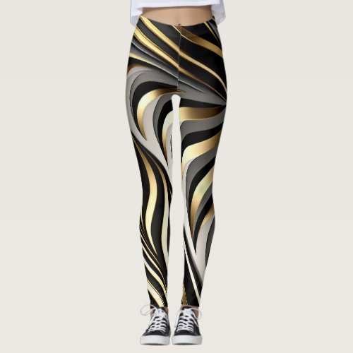 Black gold and silver original pattern leggings