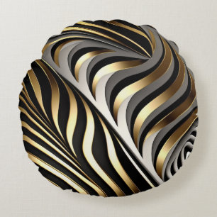 Black, gold and silver original pattern round pillow