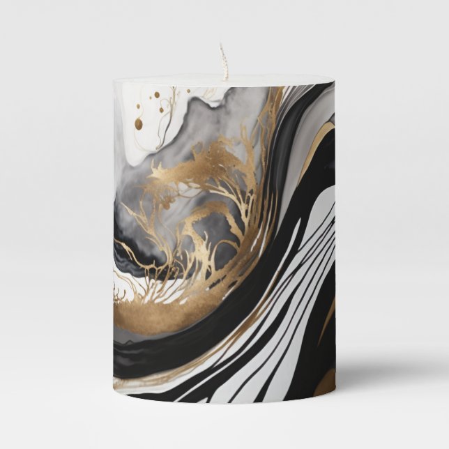 Black Gold and Silver Pillar Candle (Front)