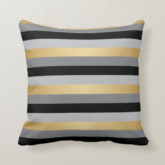 Black, Gold and Silver Stripes Throw Pillow | Zazzle