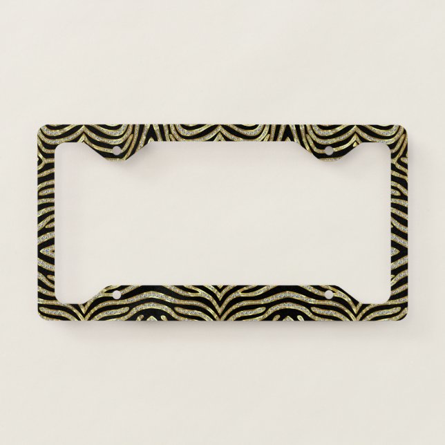 Black gold and silver zebra pattern license plate frame (Front)