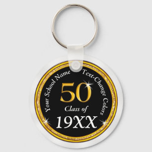 Black, Gold and White 50th Class Reunion Favors Keychain