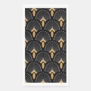 Black, Gold and White Art Deco Fan Flowers Motif Paper Guest Towels