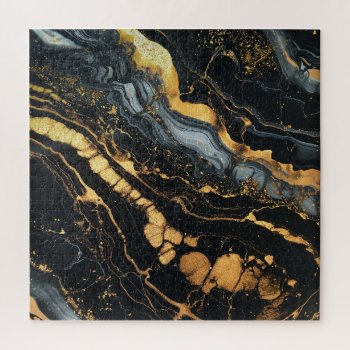 Black  Gold And White Fluid Abstract Jigsaw Puzzle by Ilze_Lucero_Photo at Zazzle
