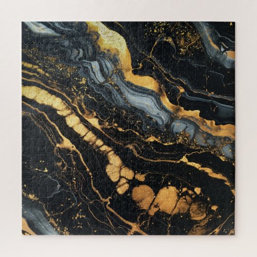 Black gold and white fluid abstract jigsaw puzzle
