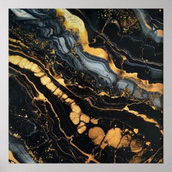 Black  Gold And White Fluid Abstract Poster by Ilze_Lucero_Photo at Zazzle