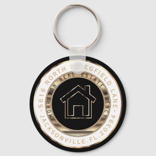 Black Gold and White Home _ Realtor Keychain