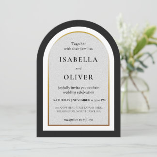 Black gold and white simplistic wedding invitation