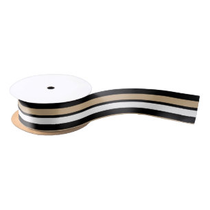 Black Gold and White Striped Satin Ribbon