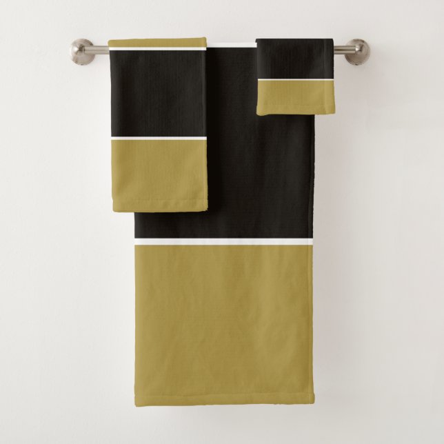 Black, Gold and White Stripes Bath Towel Set (Insitu)