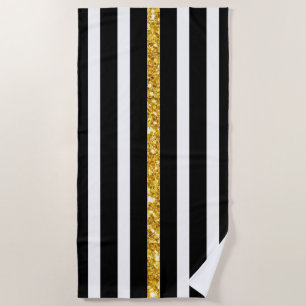 Black Gold And White Stripes Beach Towel