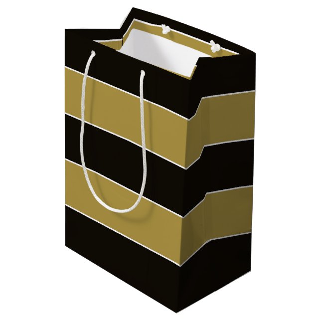 Black, Gold and White Stripes Medium Gift Bag (Back Angled)