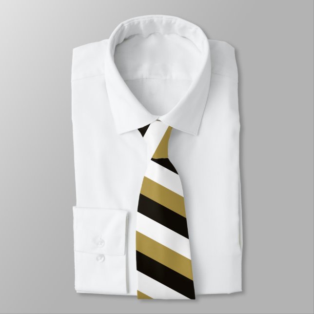 Black, Gold and White Stripes Neck Tie (Tied)