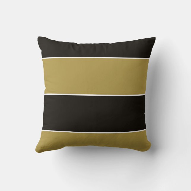 Black, Gold and White Stripes Throw Pillow (Back)