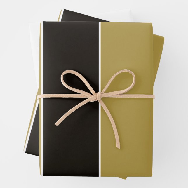 Black, Gold and White Stripes Wrapping Paper Sheets (In situ)