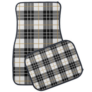 Black, Gold and White Tartan Plaid Car Floor Mat