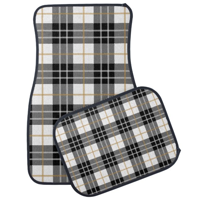 Black, Gold and White Tartan Plaid    Car Floor Mat (Set)