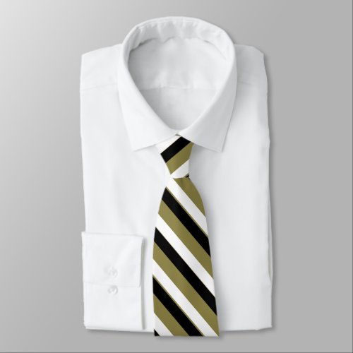 Black Gold and White University Stripe Tie
