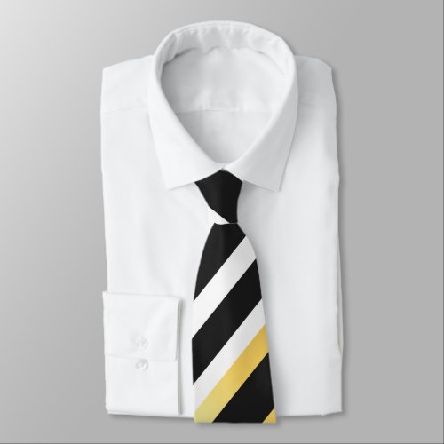 Black Gold and White Vintage Diagonal Stripes Neck Tie