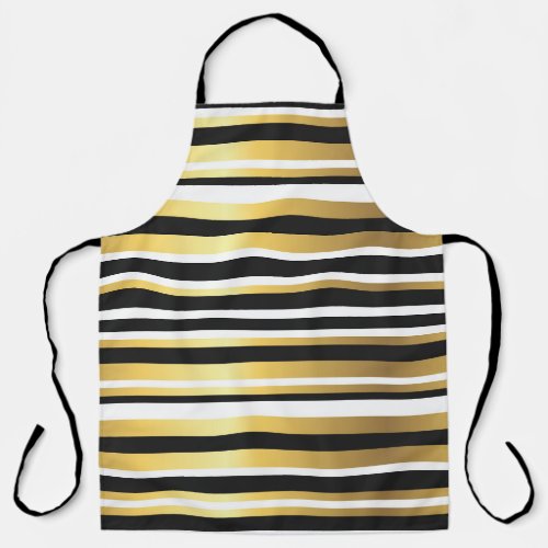 Black Gold and White Vintage Stripes Apron