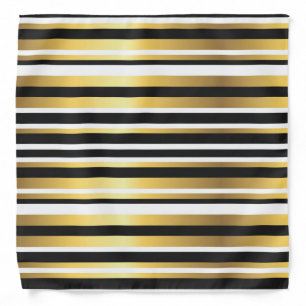 Black, Gold and White Vintage Stripes Bandana