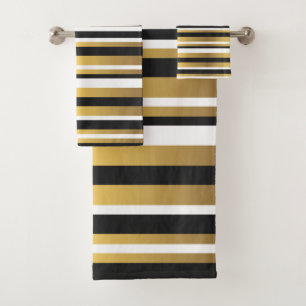 Black, Gold and White Vintage Stripes Bath Towel Set