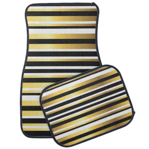 Black, Gold and White Vintage Stripes Car Floor Mat