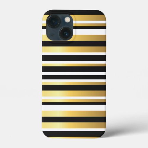 Black Gold and White Vintage Stripes iPhone 13 Mini Case