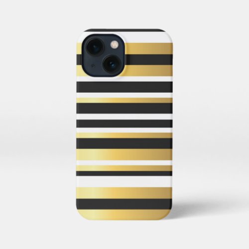 Black Gold and White Vintage Stripes iPhone 13 Mini Case