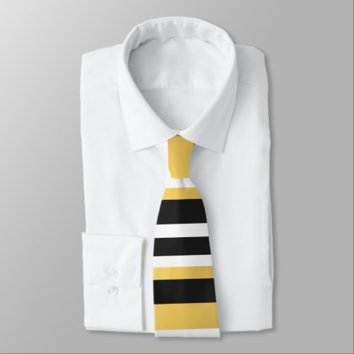 Black Gold and White Vintage Stripes Neck Tie