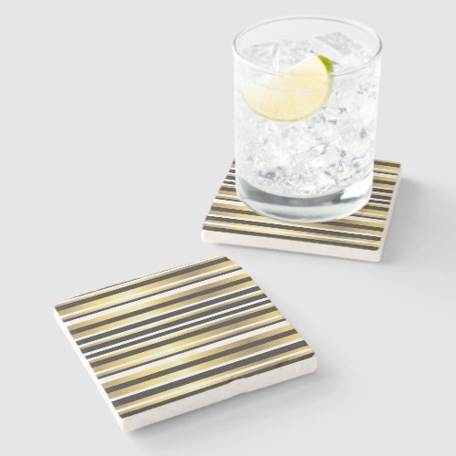 Black Gold and White Vintage Stripes Stone Coaster